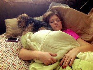 Lots of sleeping. Good thing I have a snuggley puppy. :)