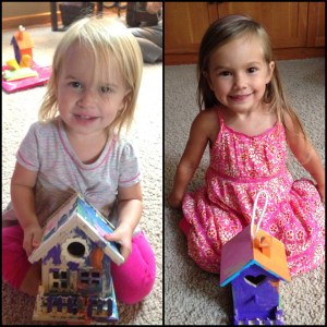 My adorable nieces made me painted birdhouses. So cute!
