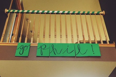 I mean, come on, if you walk in under this banner, you HAVE to attend a "go phil" party. :)