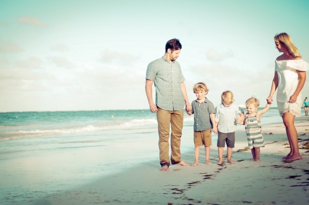 family on beach